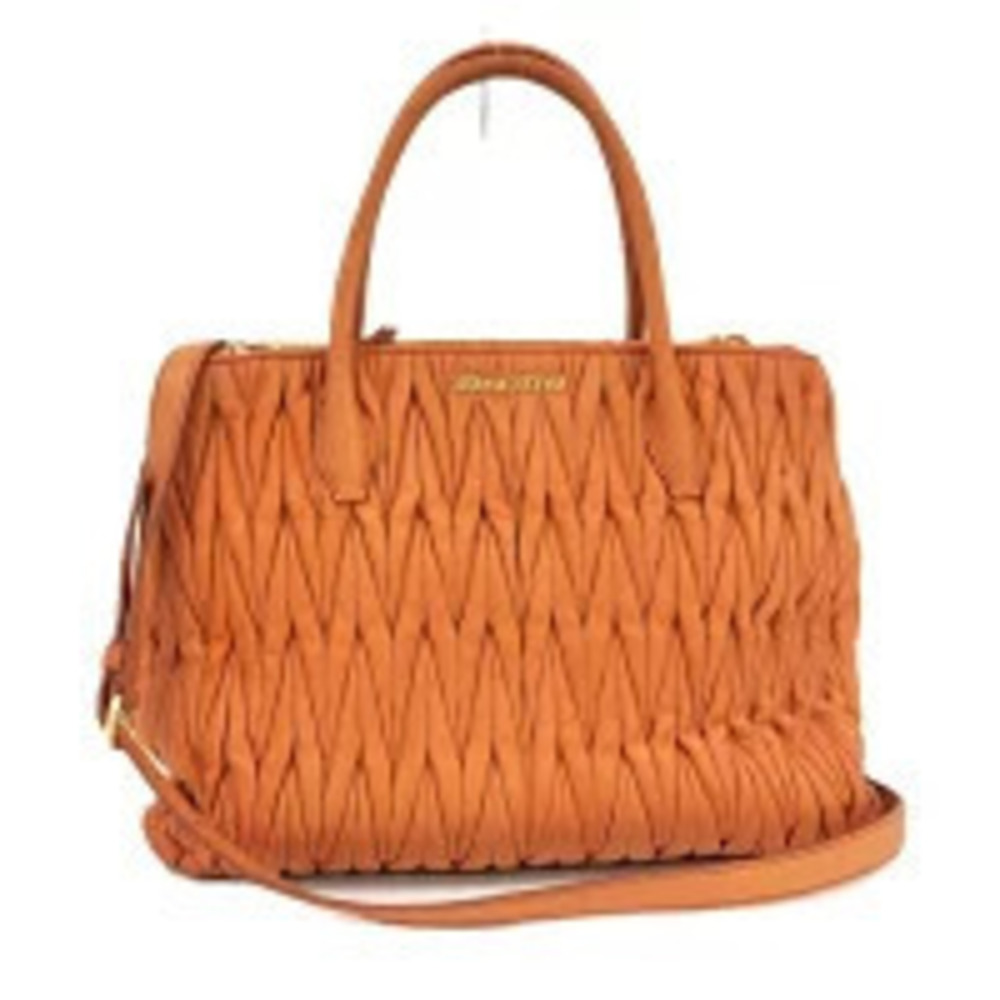 Miu Miu orange Matelasse leather top handle bag quilted dual top handles